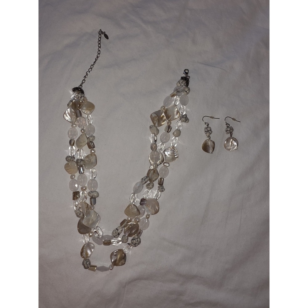 Vintage Esmor Multi-Row Necklace & Earrings Abalone